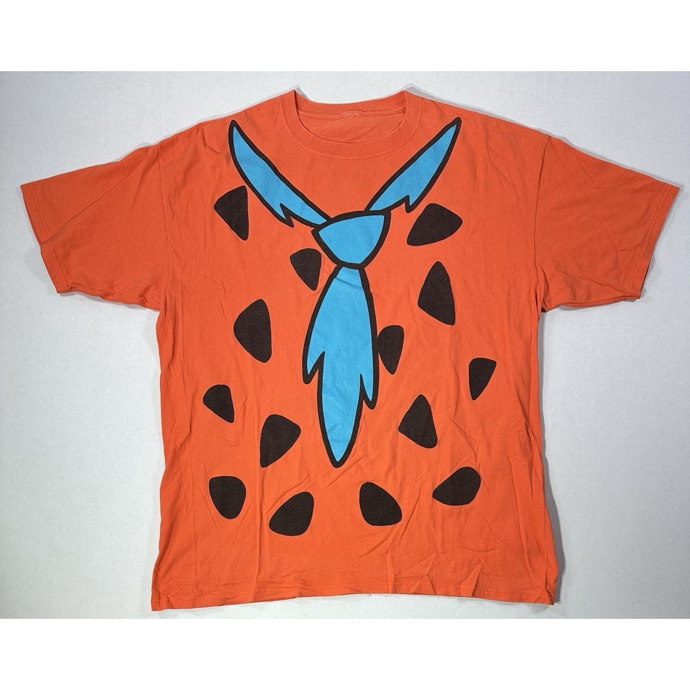 Vintage 90s Hanna-Barbera Fred Flintstone T-Shirt XL Orange Black Blue Tee
